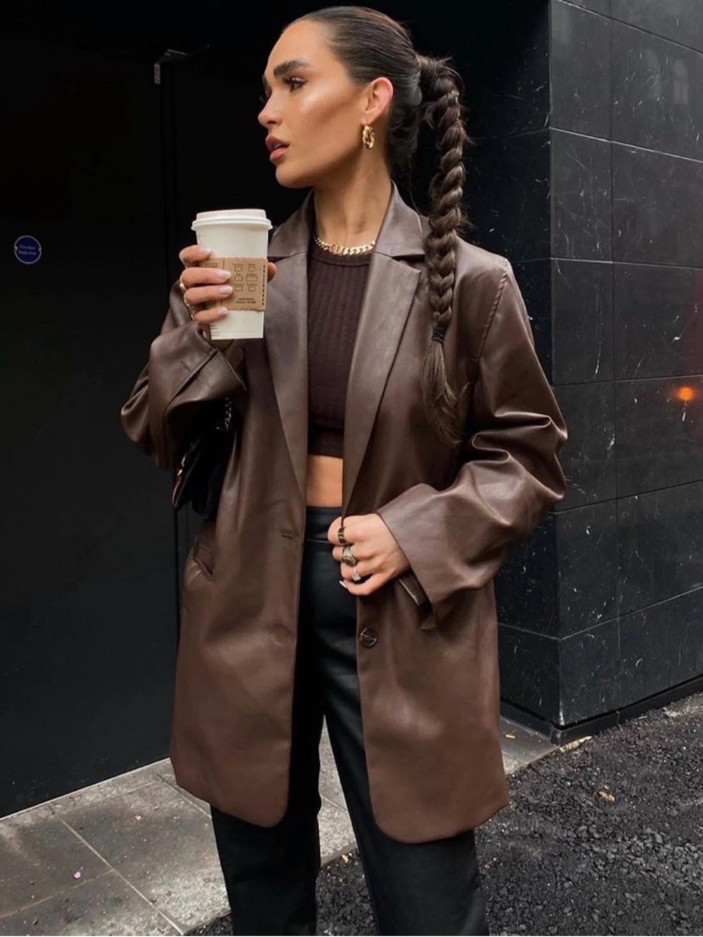 Motel Rocks Saken Chocolate Brown PU Leather Blazer